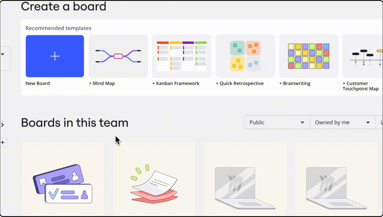 Animation showing how to remove team access to a board in Miro.