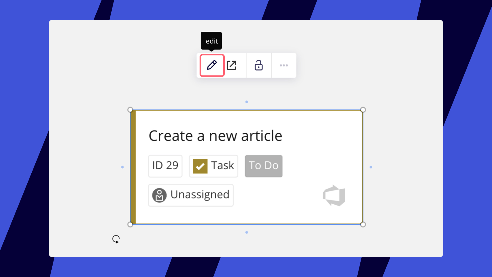 Editing an Azure Card's details directly within Miro.