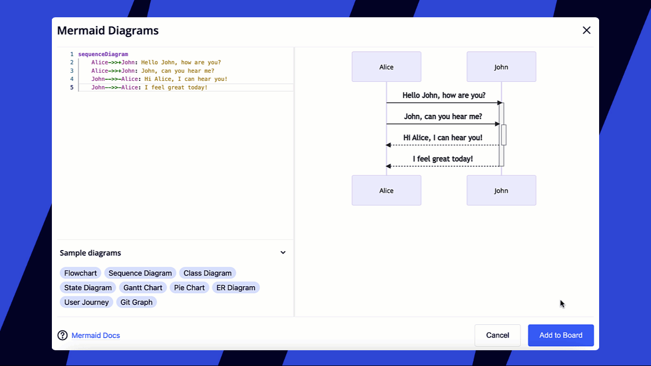 Diagrama Mermaid sendo adicionado a um board da Miro como uma imagem.