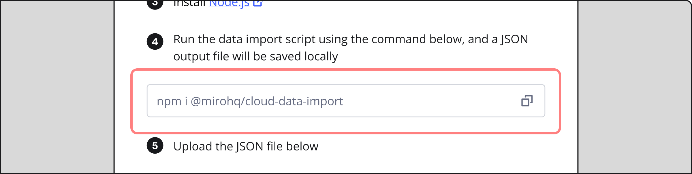 Modal mostrando onde copiar o comando do seu terminal