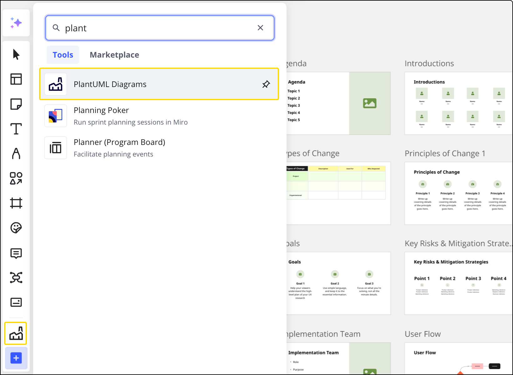 PlantUML Diagrams app on the Creation toolbar