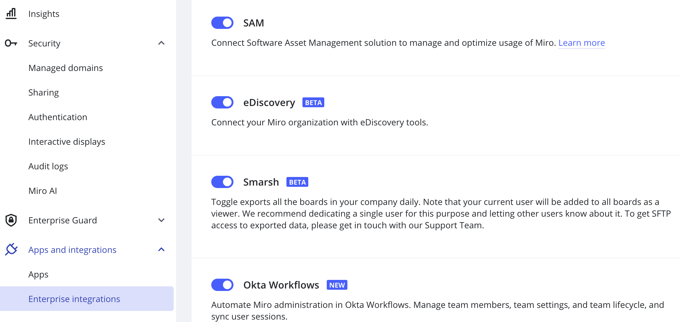 SAM in der Enterprise-Admin-Konsole aktivieren 