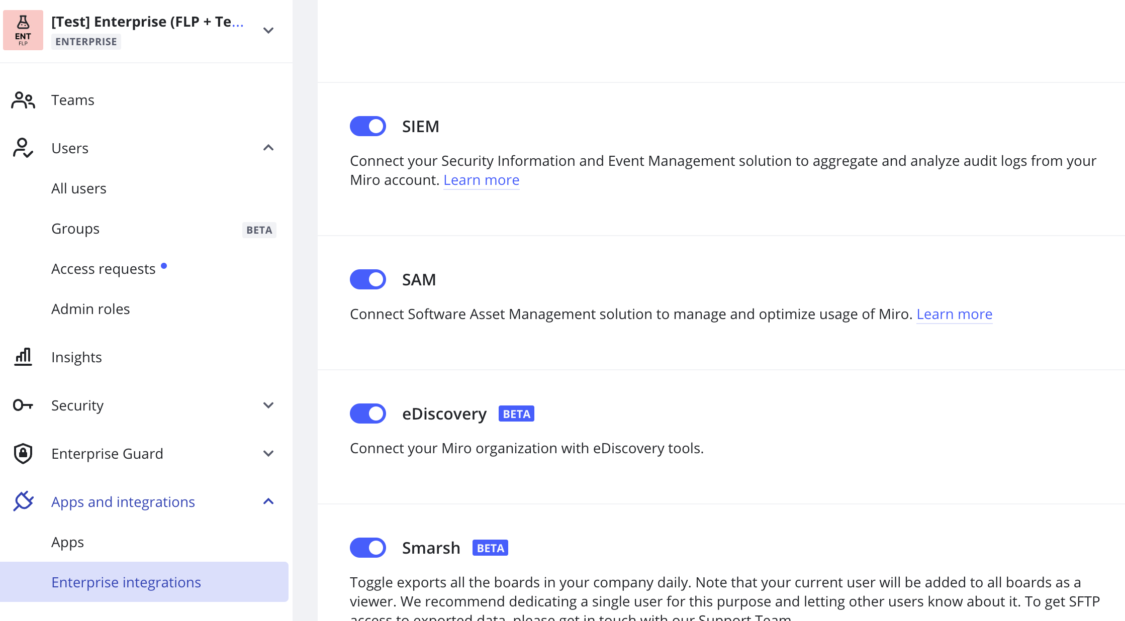 Configuration de SAM dans la console d'administration Enterprise