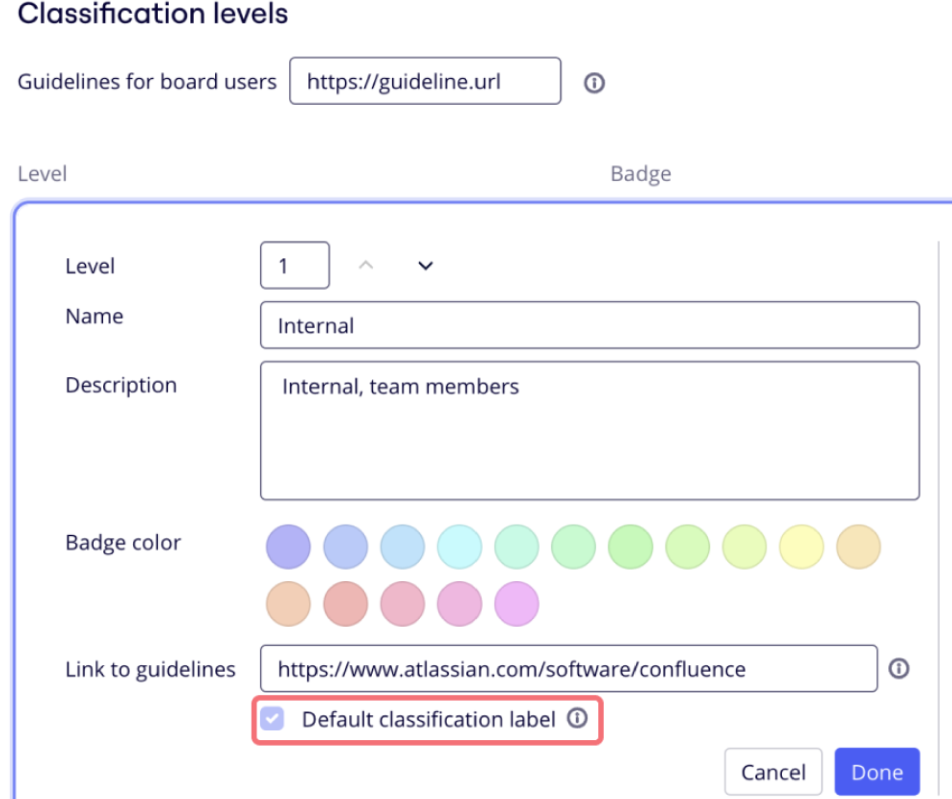 Configurar la etiqueta por defecto de clasificación de datos