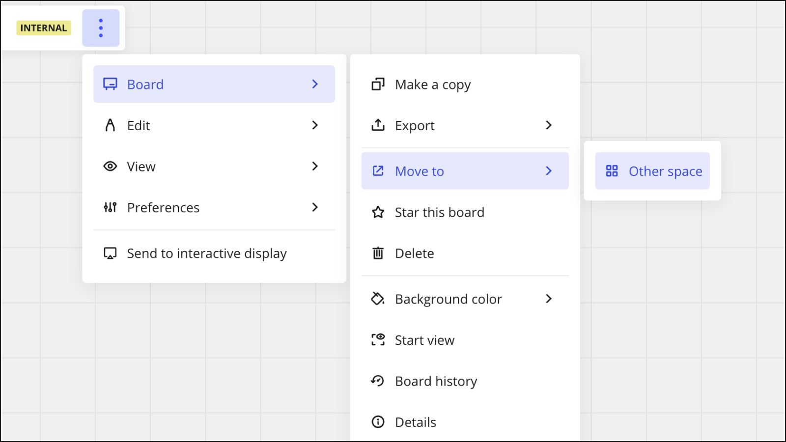 Move a board to another Space from the Main menu.