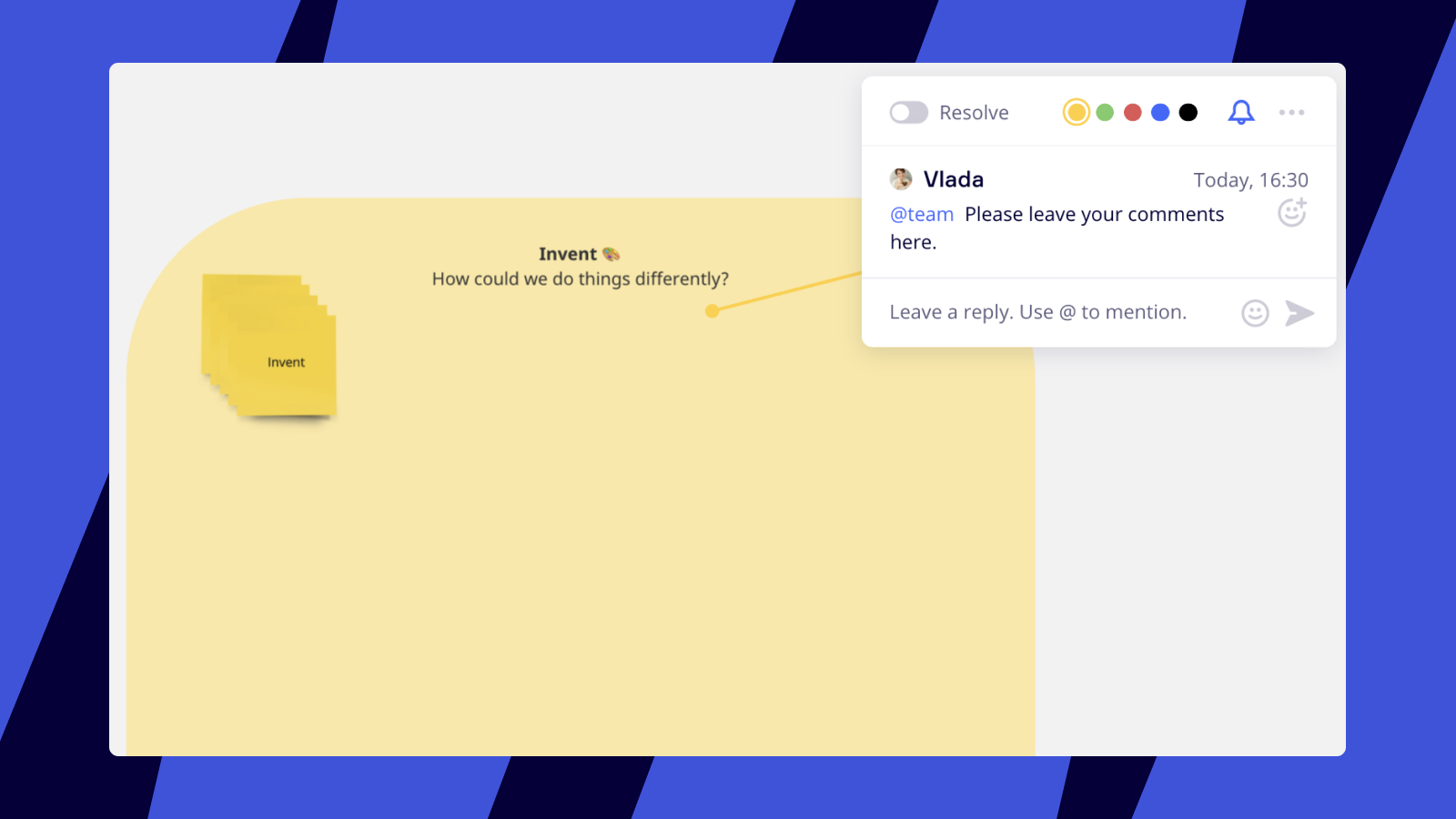 A team being mentioned in a comment on a Miro board.