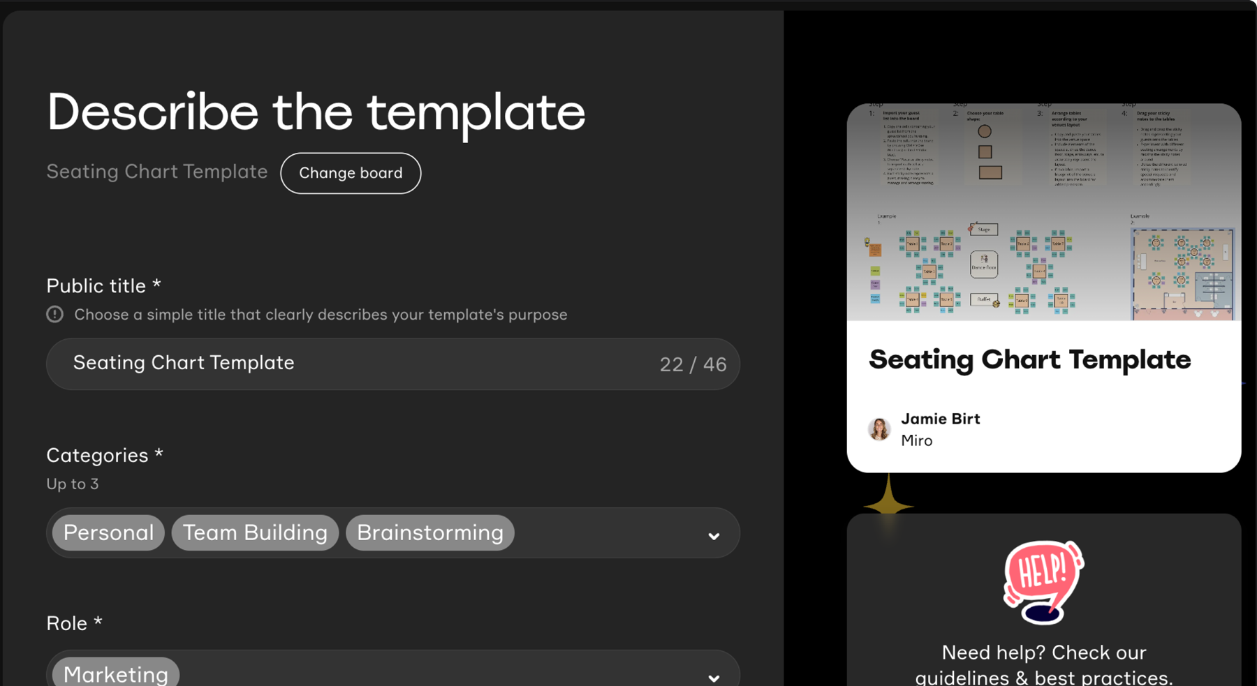 Template editing form