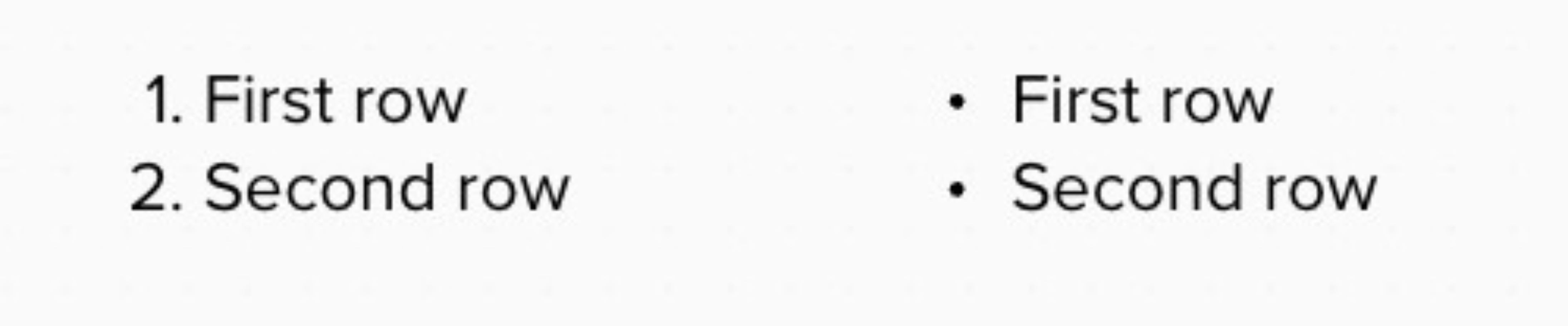 Lista numerowana i lista punktowana, z domyślnymi znacznikami, cyframi i punktami odpowiednio.