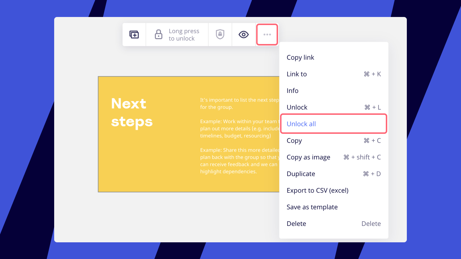 La opción para desbloquear todos los objetos en el tablero.