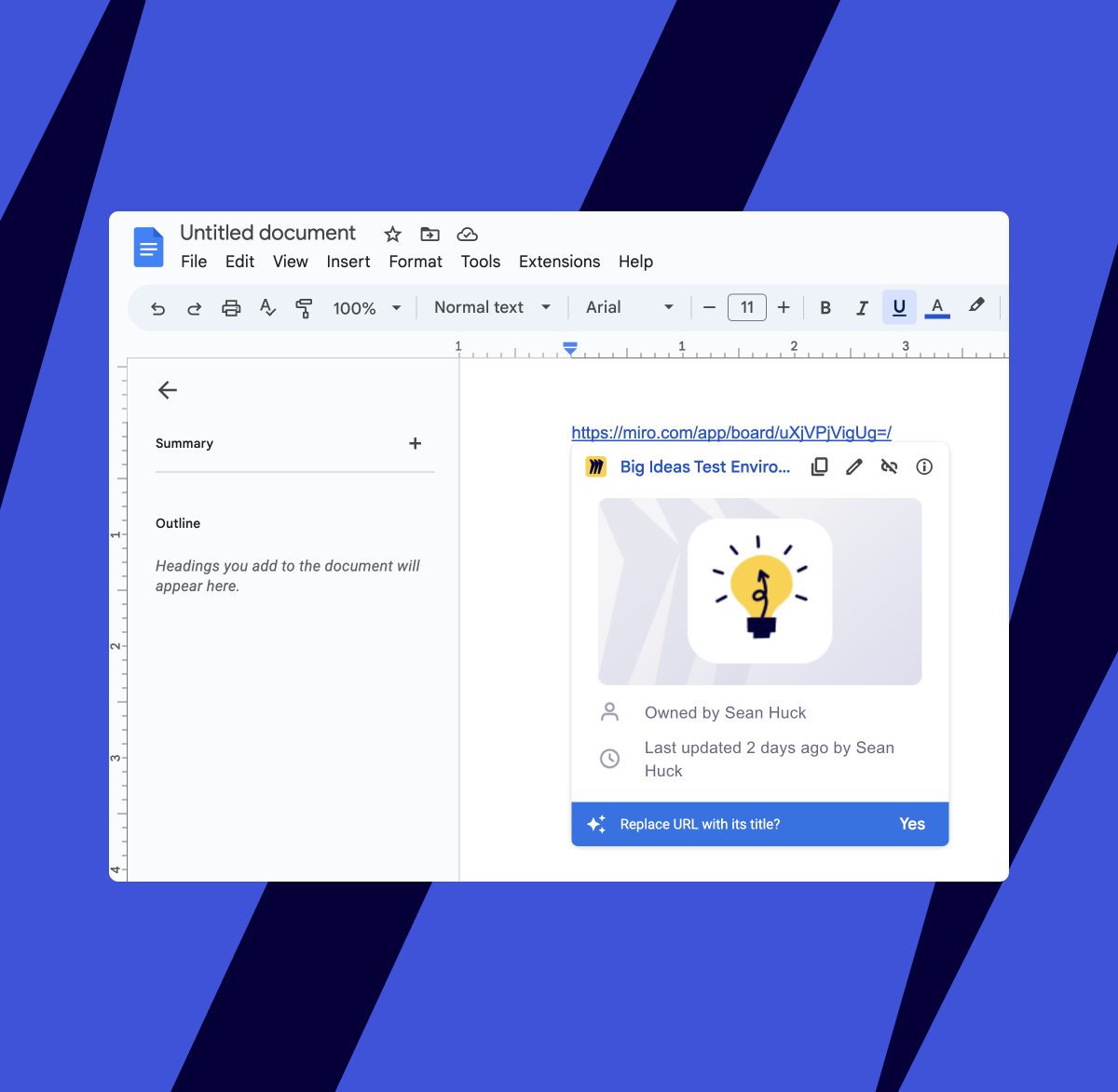 Miro smart chip board preview in Google Docs