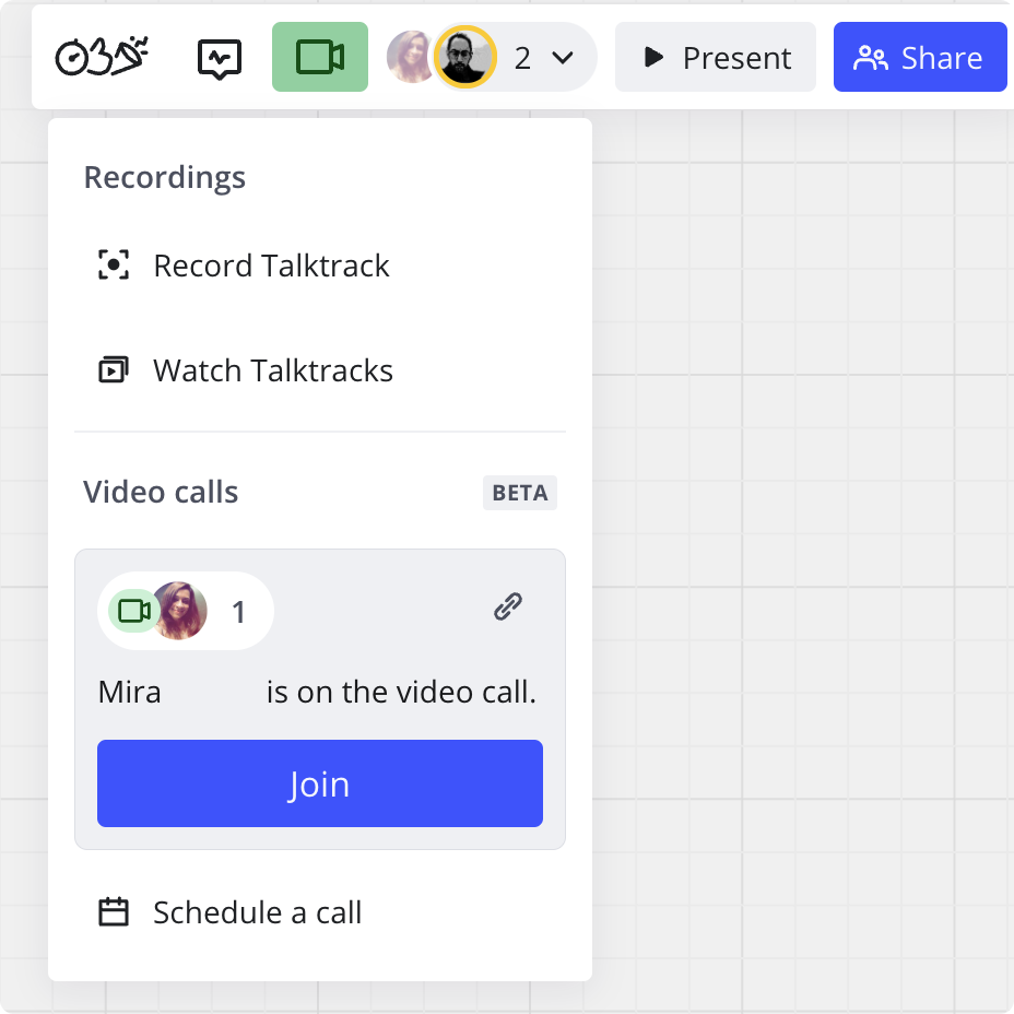 The Join button during an active call.